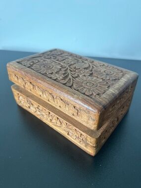 Vintage Hand Carved Wooden Box